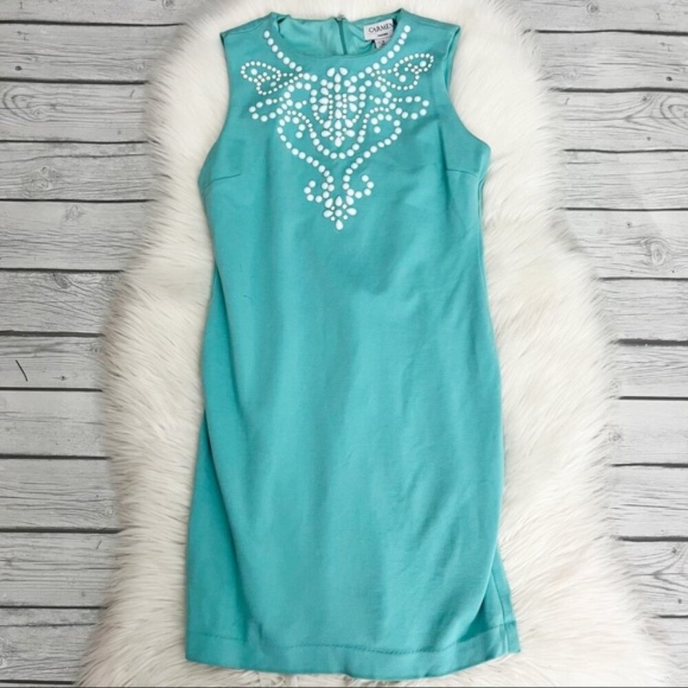 Carmen Teal Sleeveless Beaded Dress